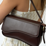 Curved Baguette Bag in Dark Brown - svnx