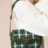 Knit Check Shoulder Bag in Khaki Green