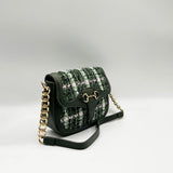Knit Check Shoulder Bag in Khaki Green