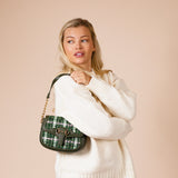 Knit Check Shoulder Bag in Khaki Green