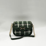 Knit Check Shoulder Bag in Khaki Green