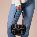 Knit Check Shoulder Bag in Black White