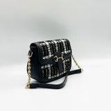 Knit Check Shoulder Bag in Black White