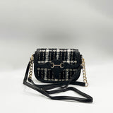 Knit Check Shoulder Bag in Black White
