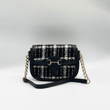 Knit Check Shoulder Bag in Black White