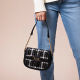 Knit Check Shoulder Bag in Black White