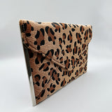 Leopard Envelope Clutch Bag In Brown