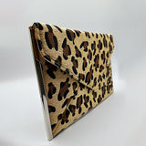 Leopard Envelope Clutch Bag In Light Beige