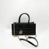 Faux Leather Luxe Quilted Top‑Handle Crossbody Bag in Black