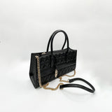Faux Leather Luxe Quilted Top‑Handle Crossbody Bag in Black