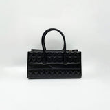 Faux Leather Luxe Quilted Top‑Handle Crossbody Bag in Black