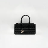 Faux Leather Luxe Quilted Top‑Handle Crossbody Bag in Black