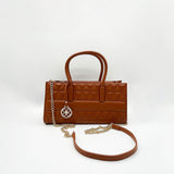 Faux Leather Luxe Quilted Top‑Handle Crossbody Bag in Brown