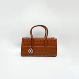 Faux Leather Luxe Quilted Top‑Handle Crossbody Bag in Brown