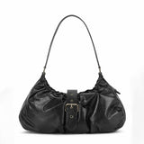 Buckle Gathered Shoulder Bag in Black