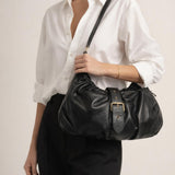 Buckle Gathered Shoulder Bag in Black