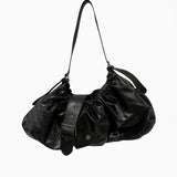 Buckle Gathered Shoulder Bag in Black
