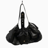 Buckle Gathered Shoulder Bag in Black