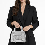 Zip Detail Satchel Handbag in Silver