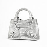 Zip Detail Satchel Handbag in Silver