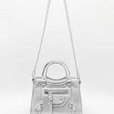 Zip Detail Satchel Handbag in Silver