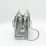Zip Detail Satchel Handbag in Silver