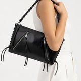 Tassel Shoulder Bag with Chain Strap in Black