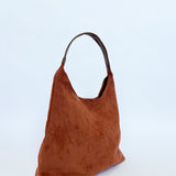 Suede Hobo Shoulder Bag in Tan