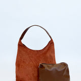 Suede Hobo Shoulder Bag in Tan