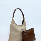 Suede Hobo Shoulder Bag in Beige - svnx