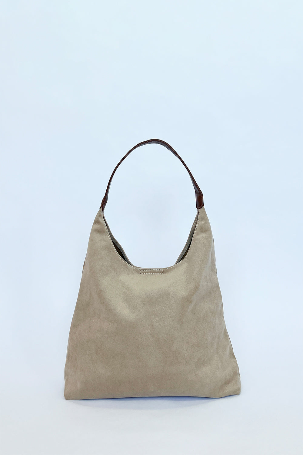 Suede Hobo Shoulder Bag in Beige - svnx
