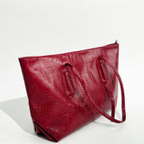 Croc Patent Tote Bag in Dark Red