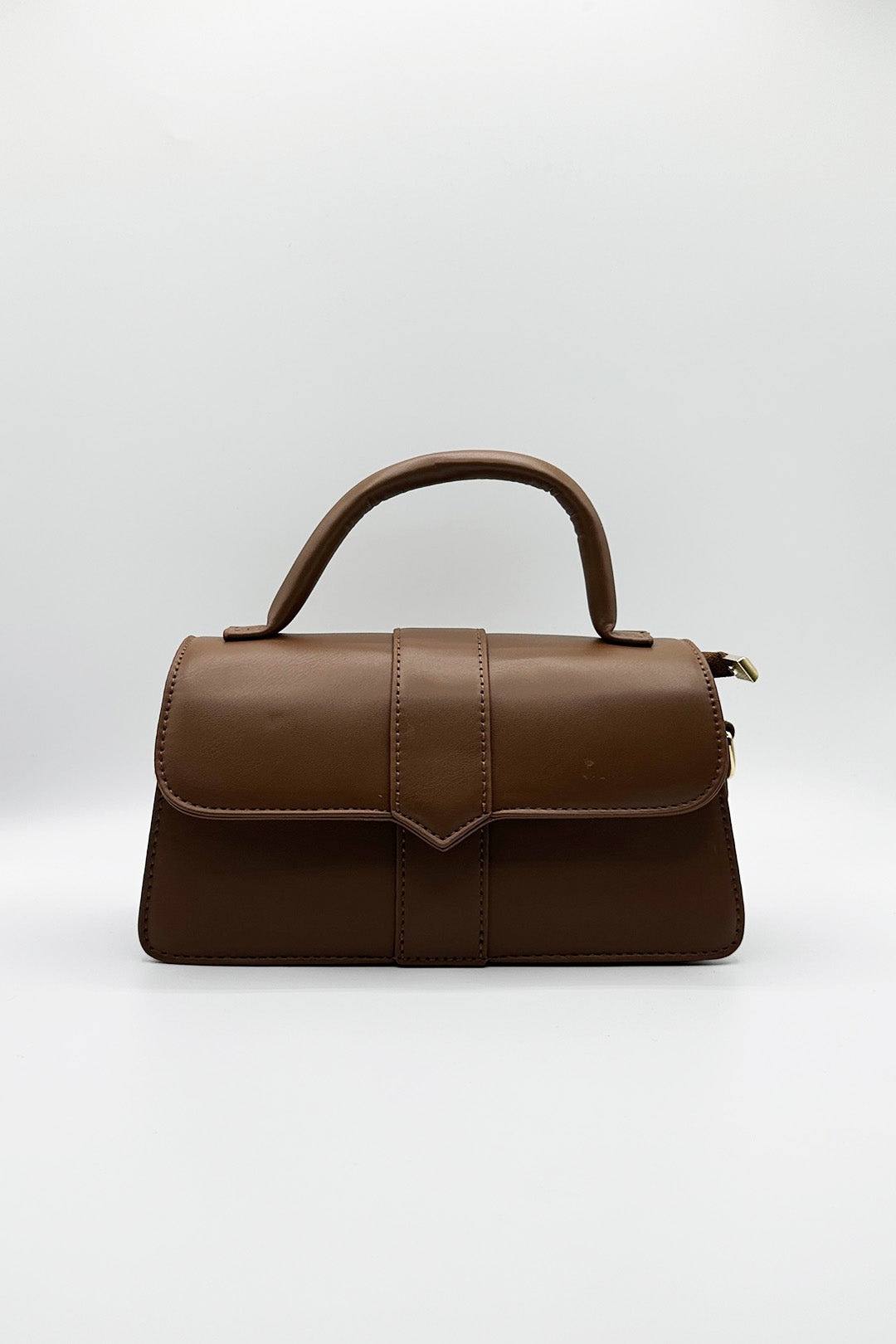 Small Crossbody Hard Top Handle Bag in Brown - svnx