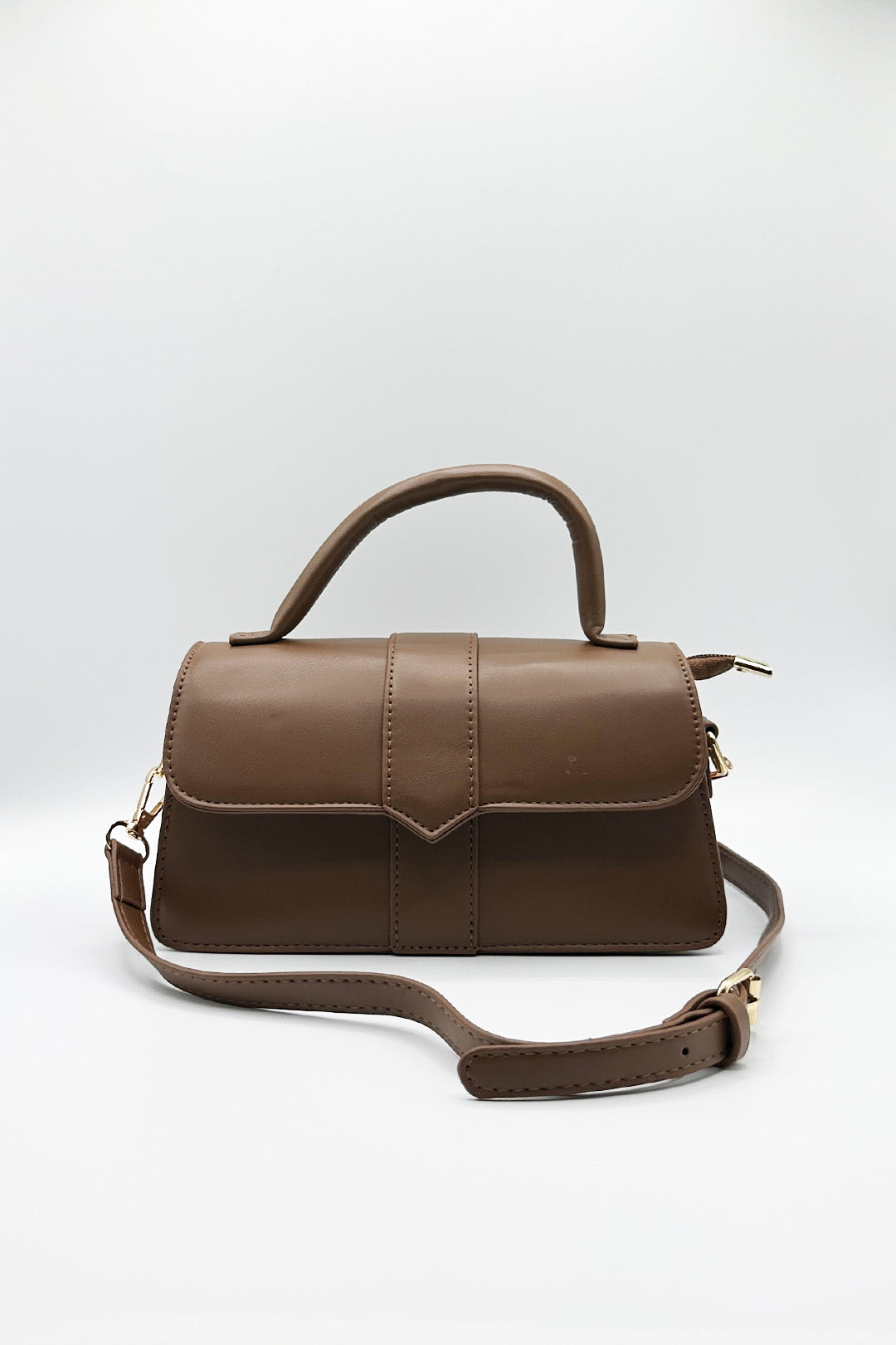 Small Crossbody Hard Top Handle Bag in Brown - svnx