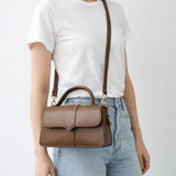 Small Crossbody Hard Top Handle Bag in Brown - svnx