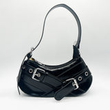 Patent Buckle Shoulder Bag in Black