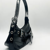 Patent Buckle Shoulder Bag in Black