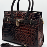 Croc Buckle Tote Bag in Brown