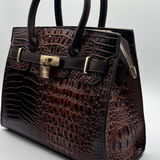 Croc Buckle Tote Bag in Brown