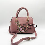 Embroidered Floral Rounded Grab Bag in Pink