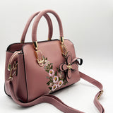 Embroidered Floral Rounded Grab Bag in Pink