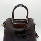 Patent Croc Top Handle Bag in Brown