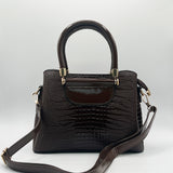 Patent Croc Top Handle Bag in Brown