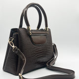 Patent Croc Top Handle Bag in Brown