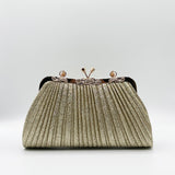 Glitter Metallic Fibre Clutch Bag in Gold - svnx