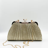 Glitter Metallic Fibre Clutch Bag in Gold - svnx
