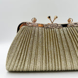 Glitter Metallic Fibre Clutch Bag in Gold - svnx