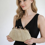 Glitter Metallic Fibre Clutch Bag in Gold - svnx