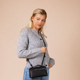 Faux Leather Crossbody Satchel In Black