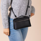 Faux Leather Crossbody Satchel In Black